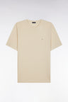 Straight-fit ecru T-shirt in cotton and linen blend