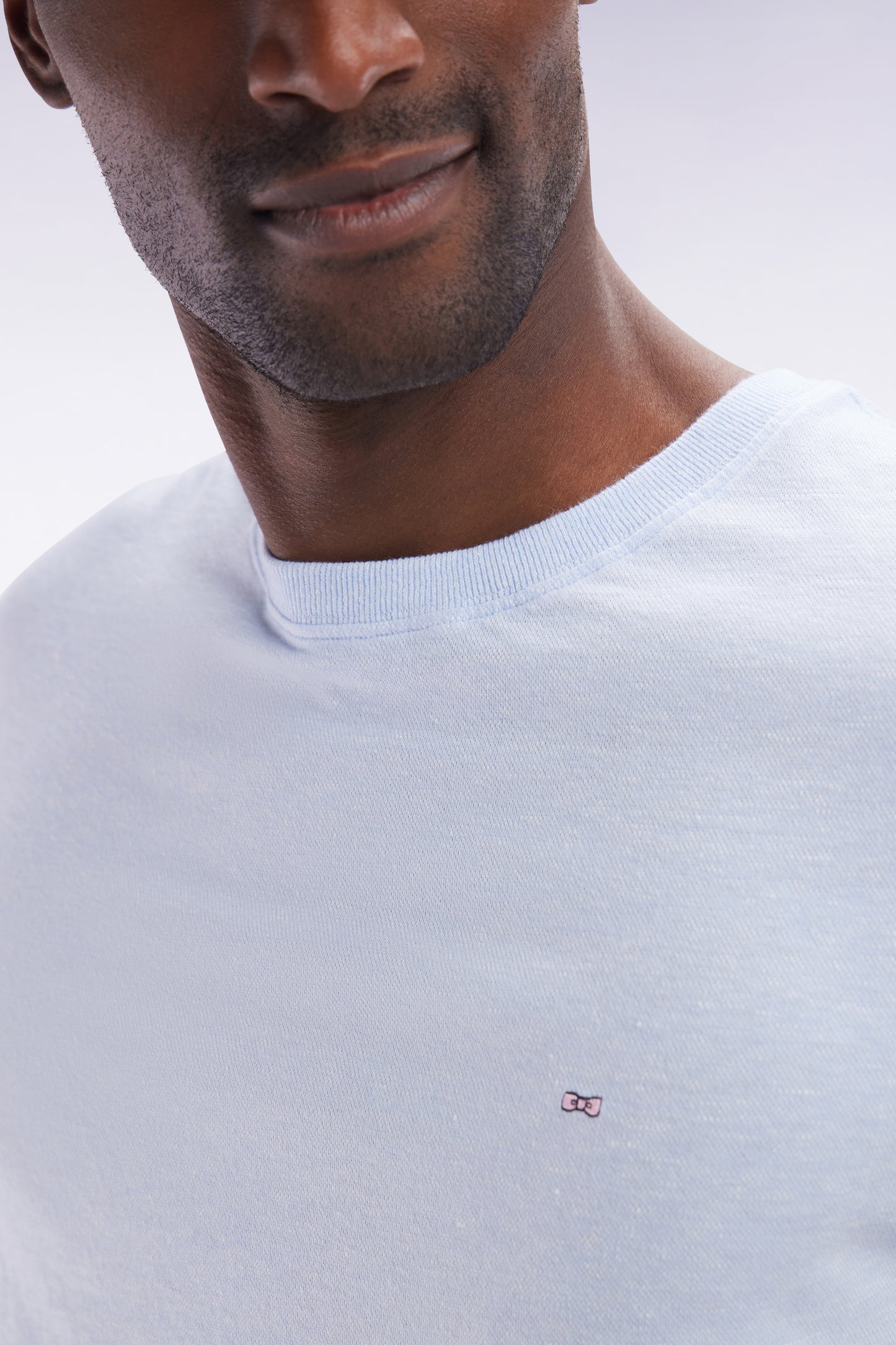 Straight-fit light grey T-shirt in cotton and linen blend