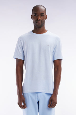 Straight-fit light grey T-shirt in cotton and linen blend