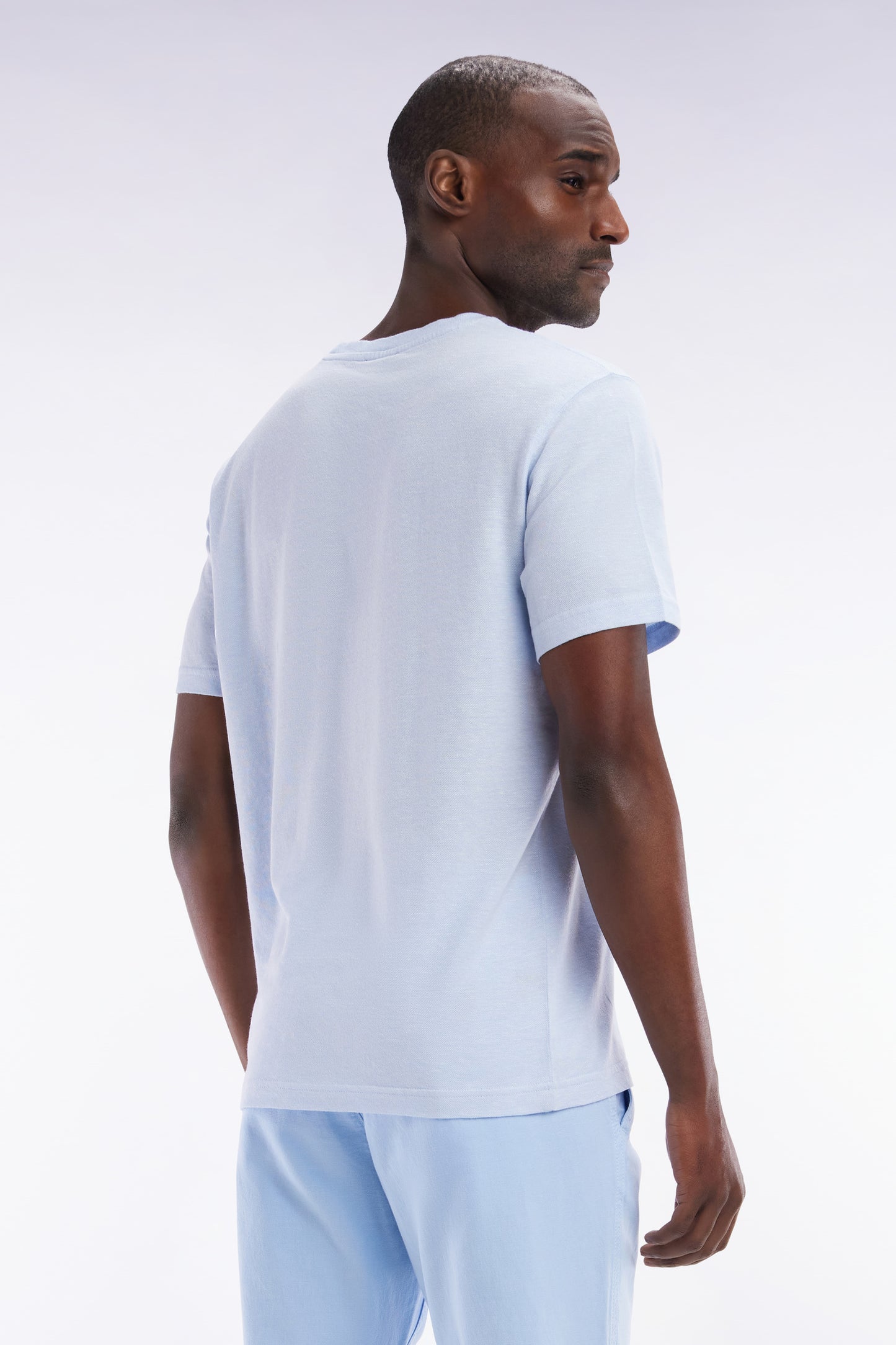Straight-fit light grey T-shirt in cotton and linen blend