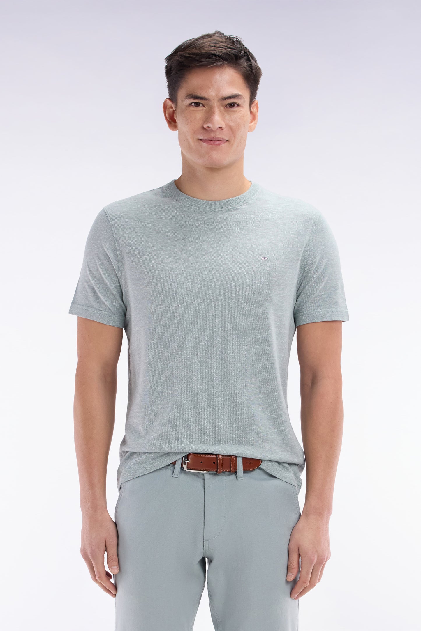 Straight-fit medium grey T-shirt in cotton and linen blend