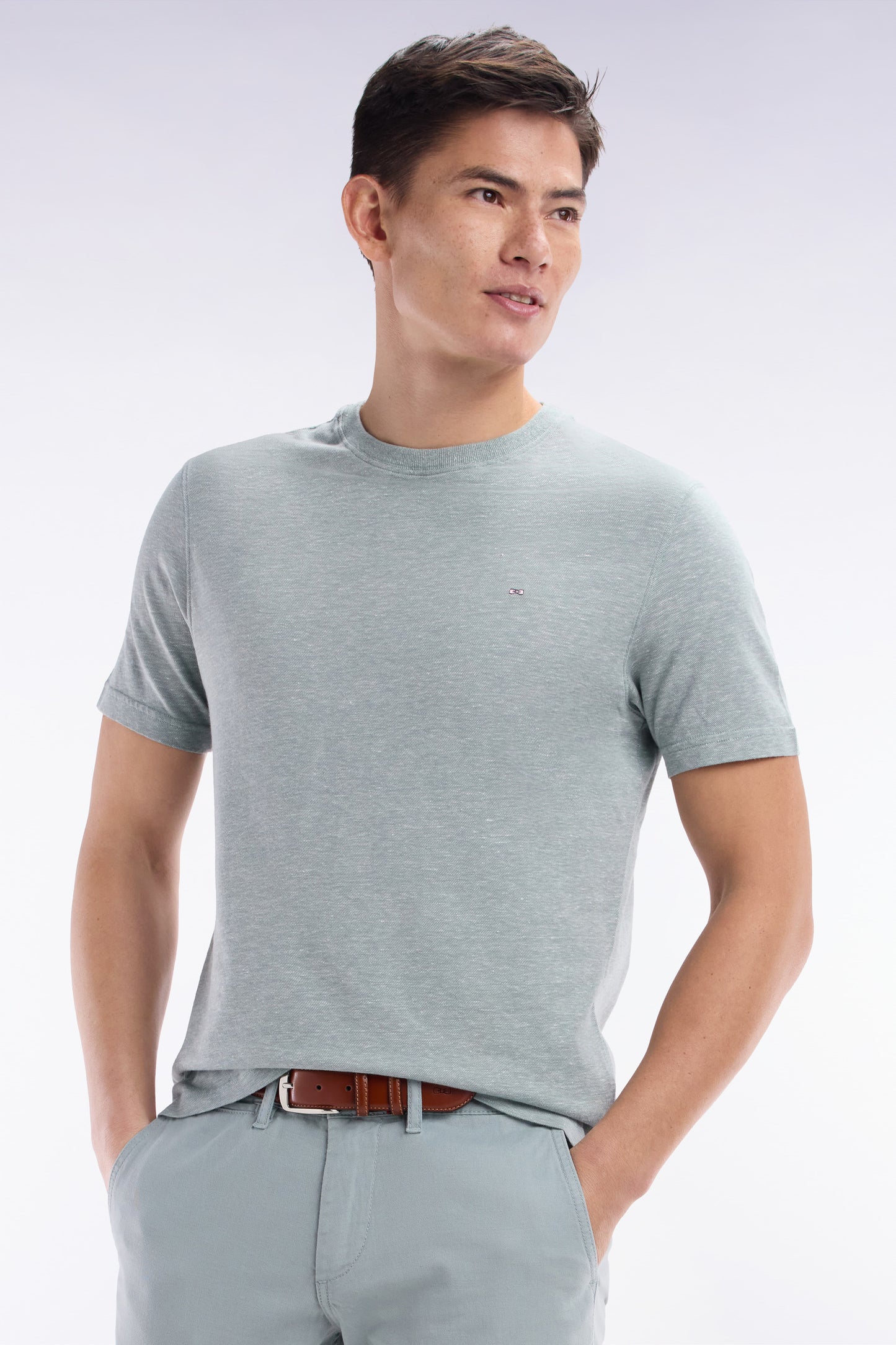 Straight-fit medium grey T-shirt in cotton and linen blend