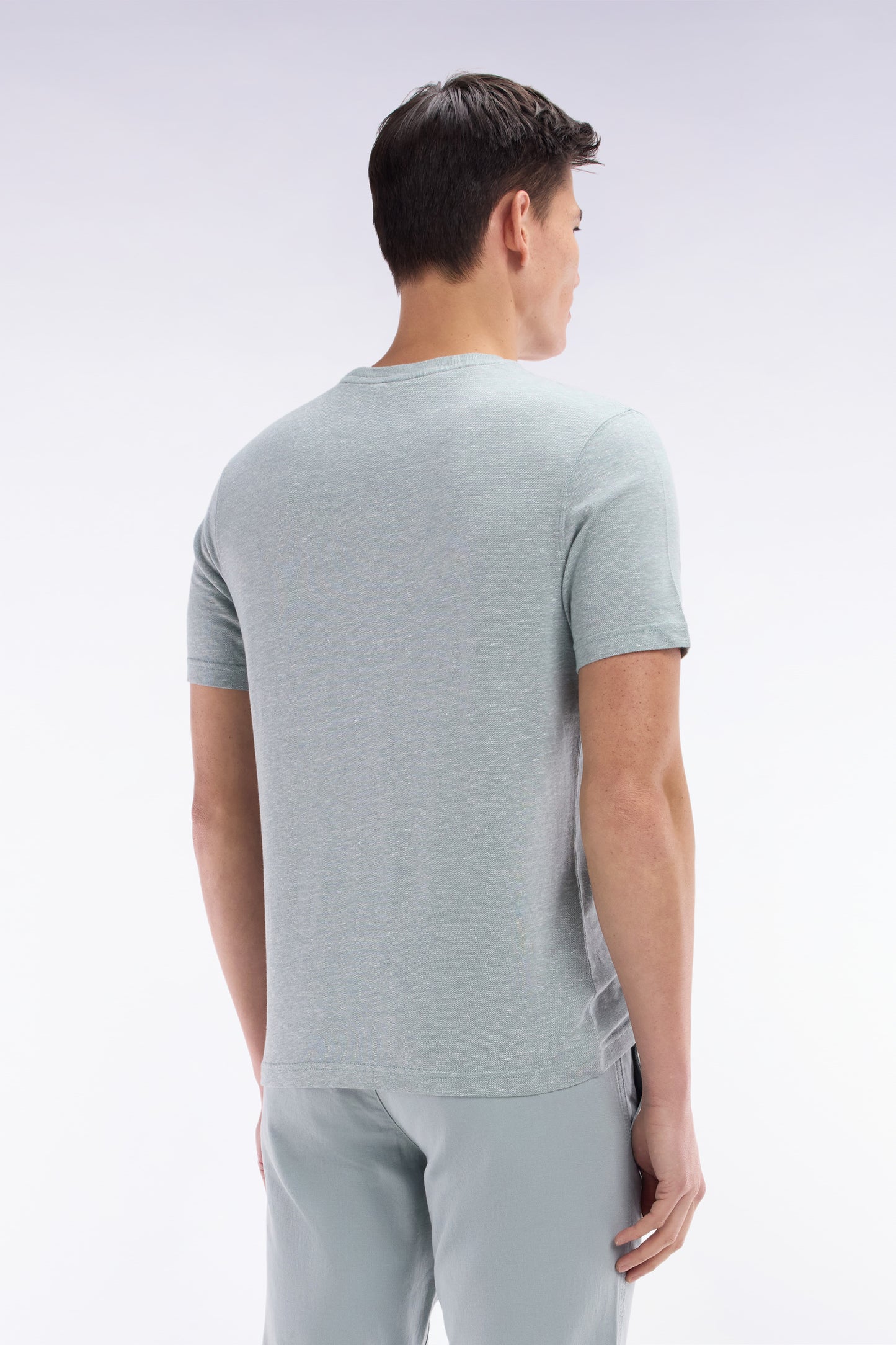 Straight-fit medium grey T-shirt in cotton and linen blend
