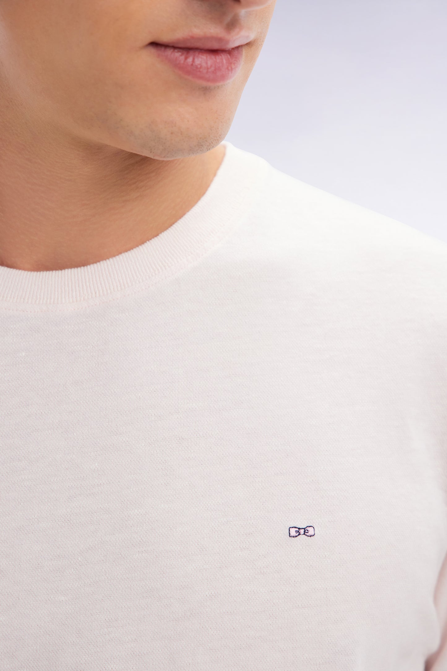 Straight-fit pink T-shirt in cotton and linen blend