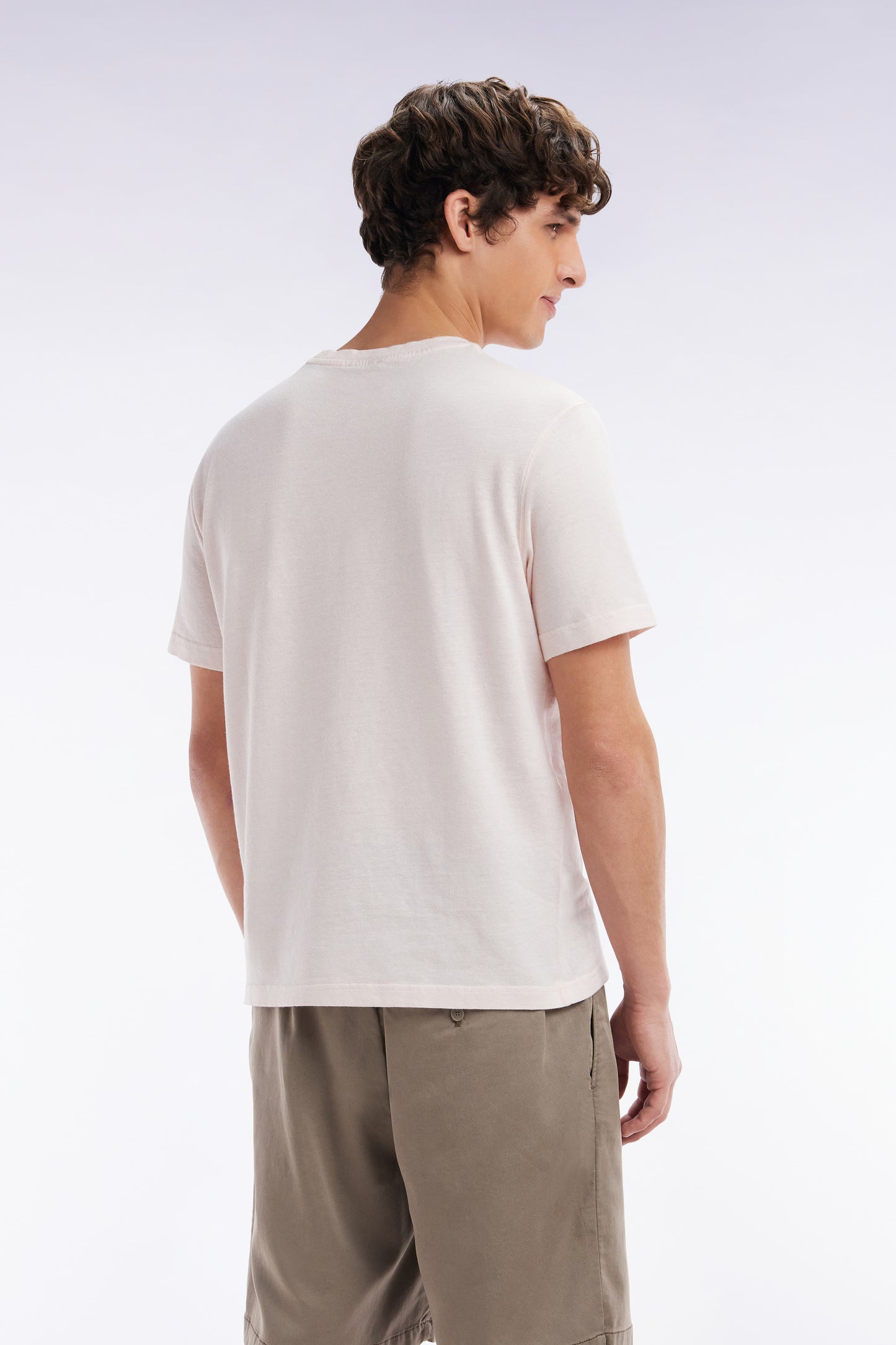 Straight-fit pink T-shirt in cotton and linen blend