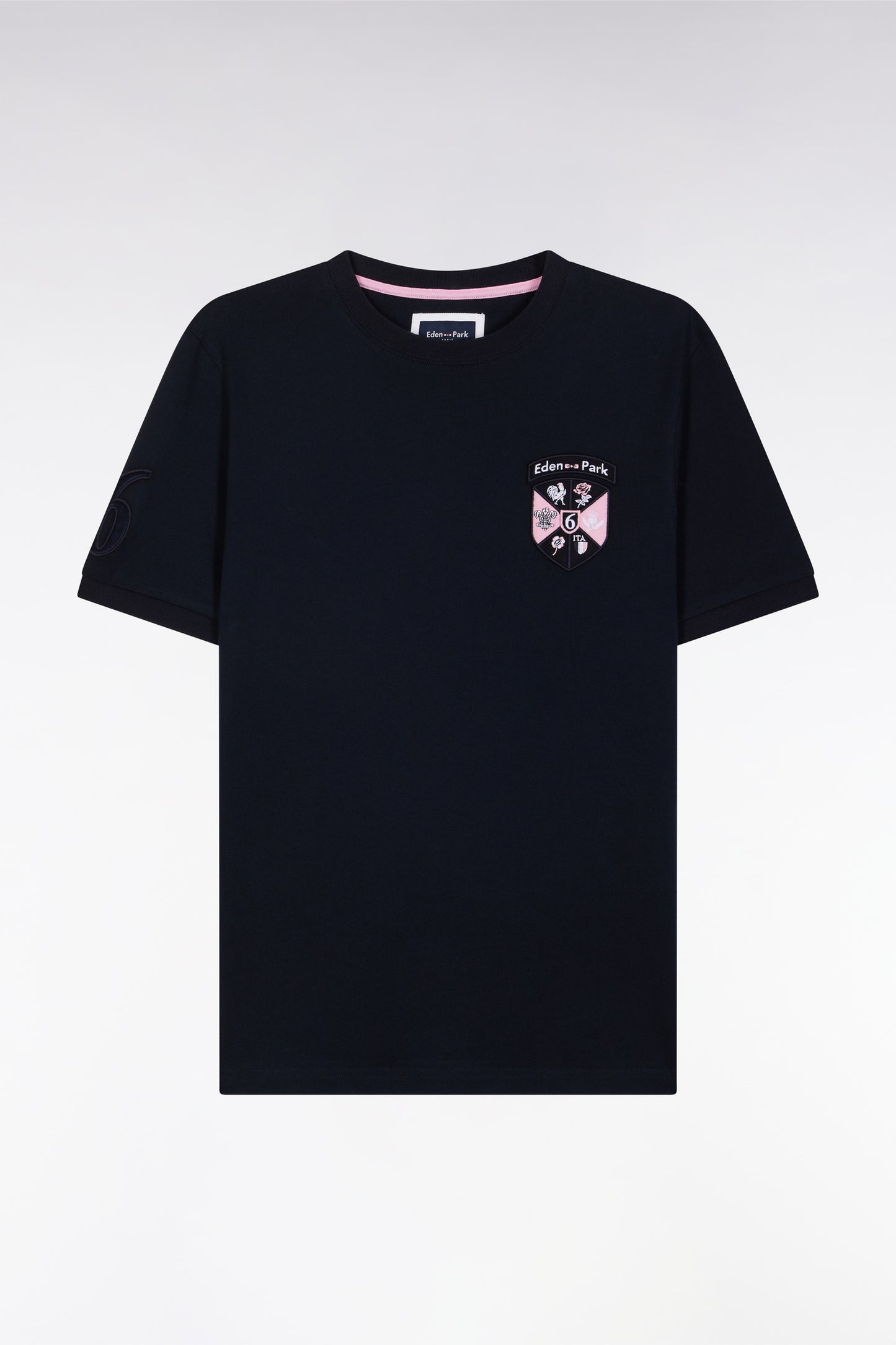 T-shirt en coton marine écusson 6 Nations coupe droite