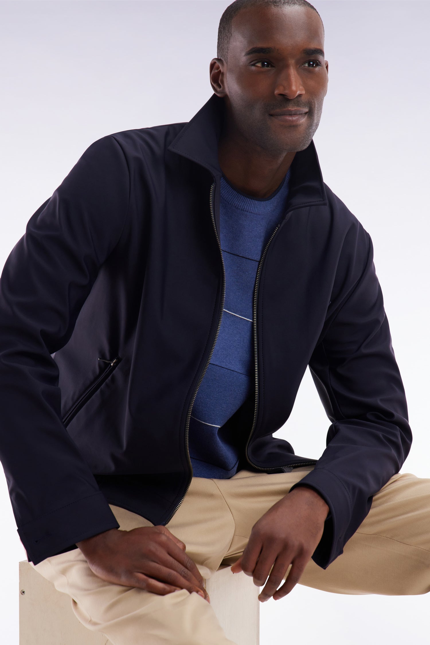 Blouson zippé technique bleu marine