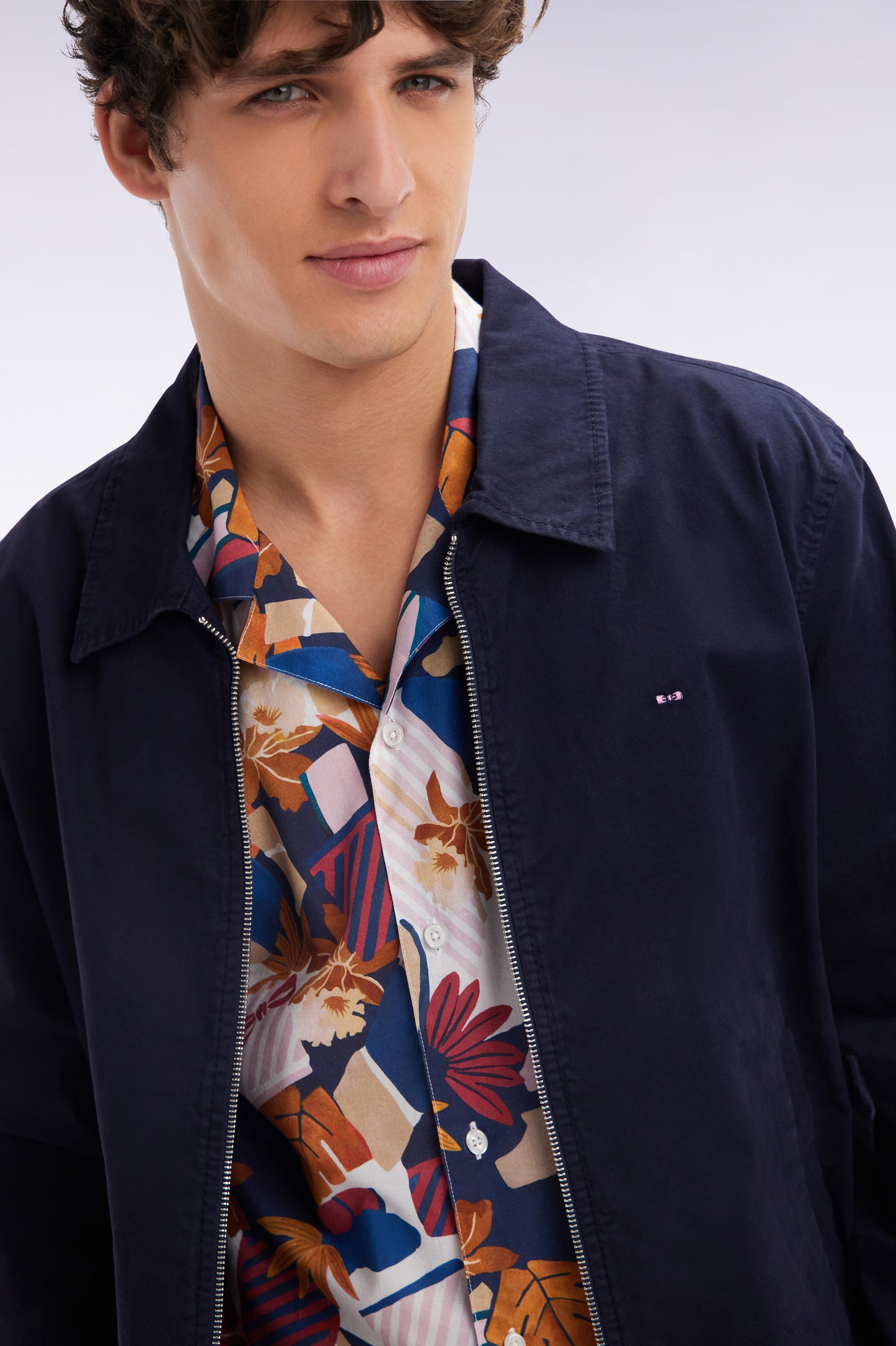 Blouson zippé en gabardine de coton stretch marine