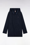 Navy blue hooded raincoat