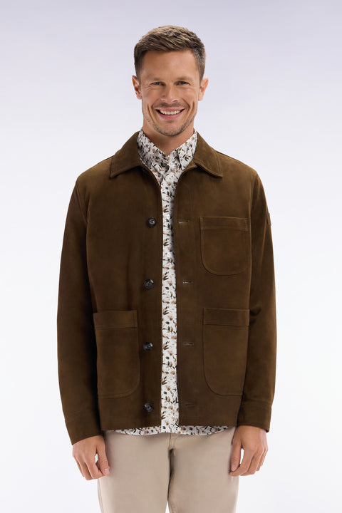 Brown suede leather overshirt - Image 1