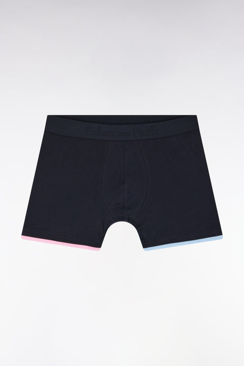 Boxer en jersey de coton stretch uni marine à bordures rayées - Image 1