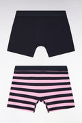 Lot de deux boxers unis et cerclés en jersey de coton stretch marine et rose