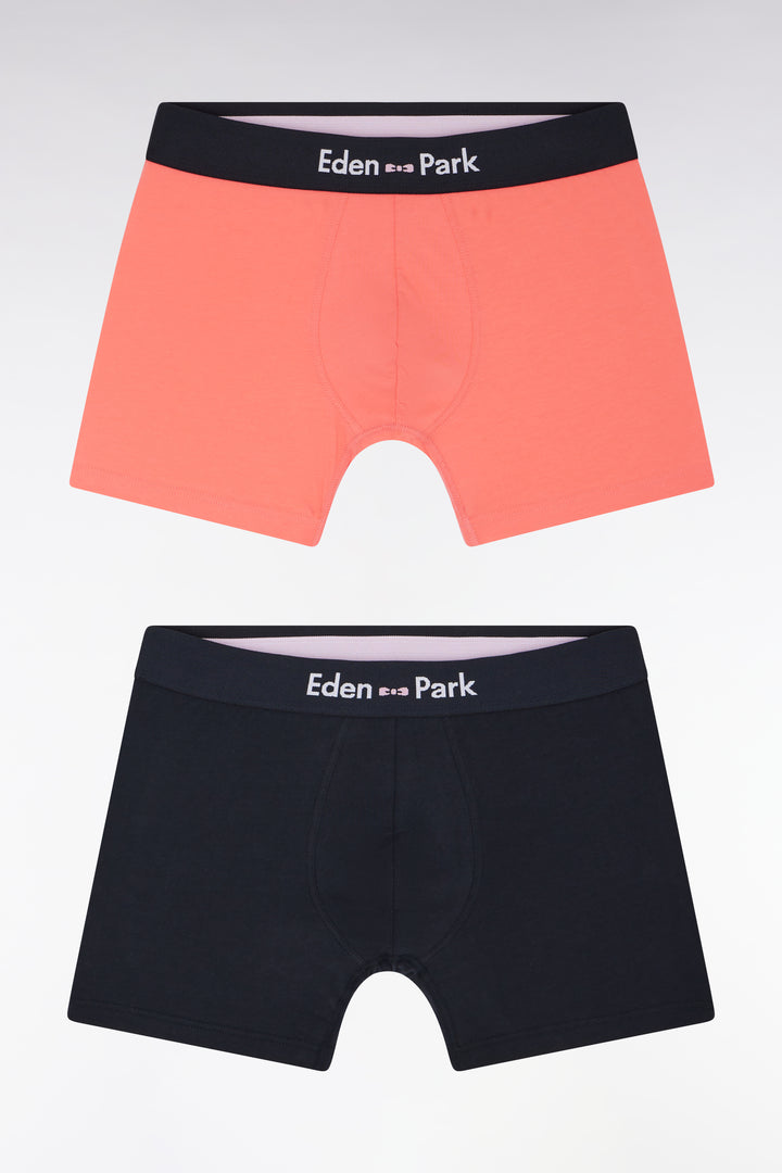 Lot de deux boxers en jersey de coton stretch marine et corail