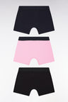 Set of three plain black, navy and pink cotton jersey boxer shorts