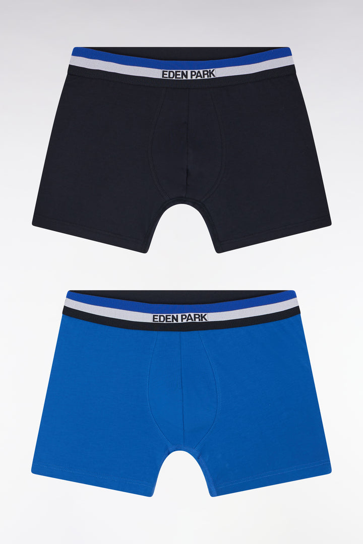 Lot de deux boxers en jersey de coton stretch unis à ceinture élastique tricolore marine et bleu