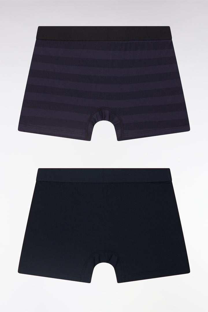 Lot de deux boxers en jersey de coton stretch marine et cerclé marine