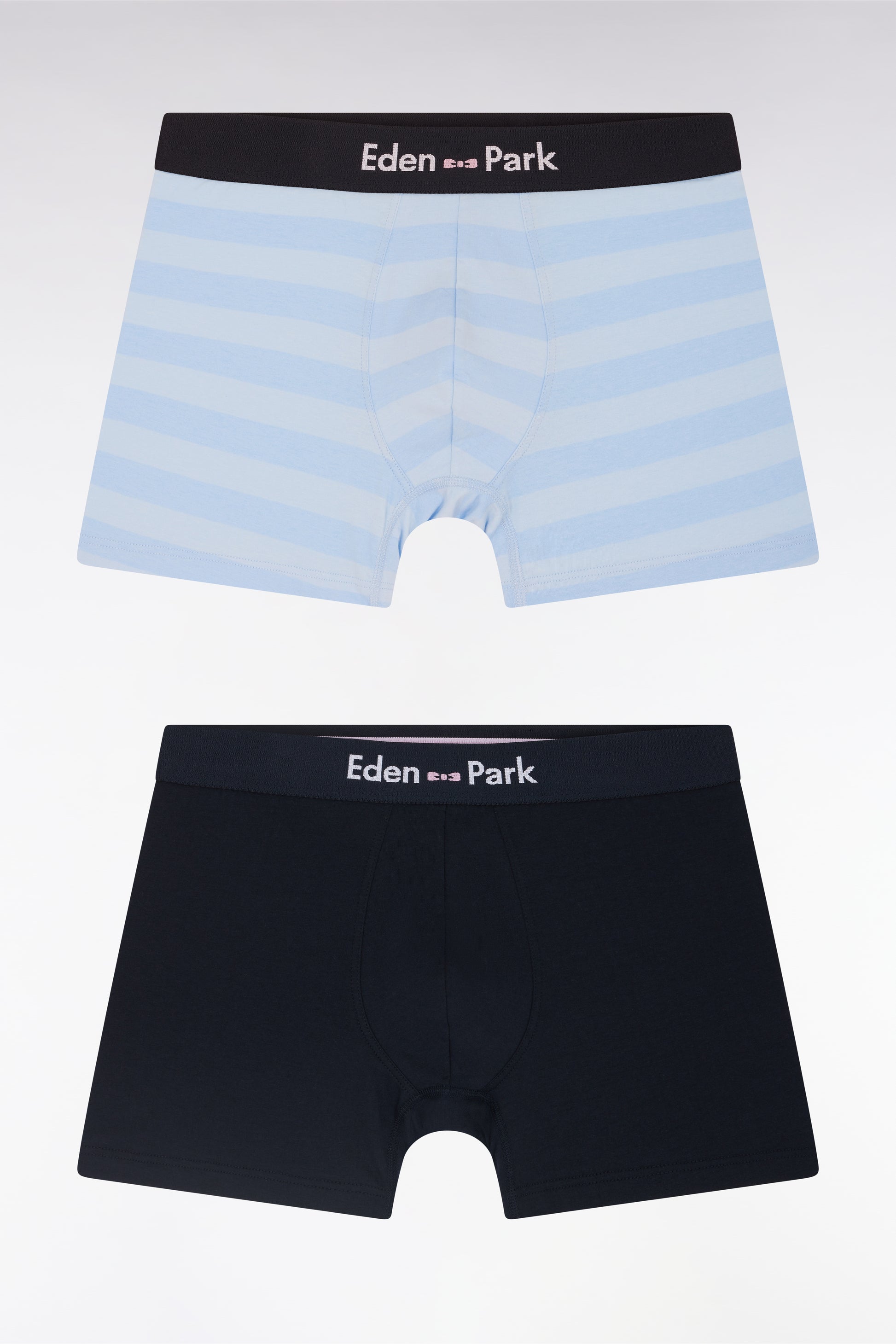 Lot de deux boxers en jersey de coton stretch marine et cerclé ciel