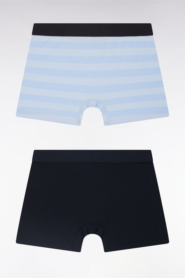 Lot de deux boxers en jersey de coton stretch marine et cerclé ciel