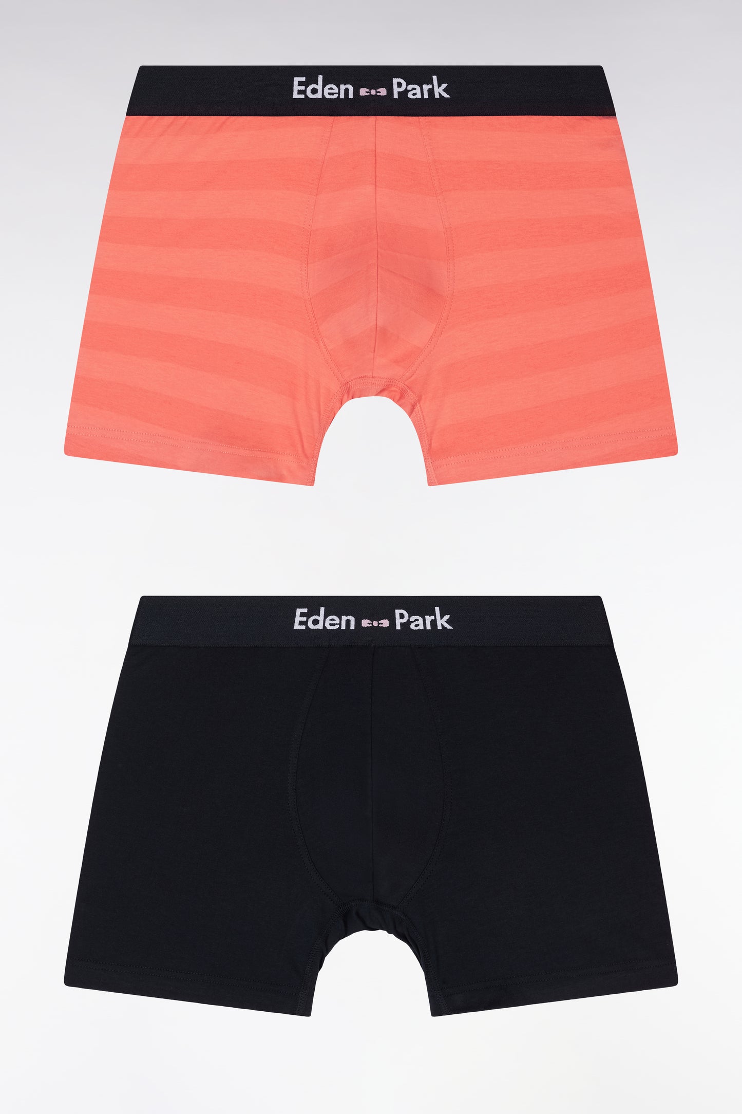 Set of two boxer shorts in navy stretch cotton jersey with coral ring