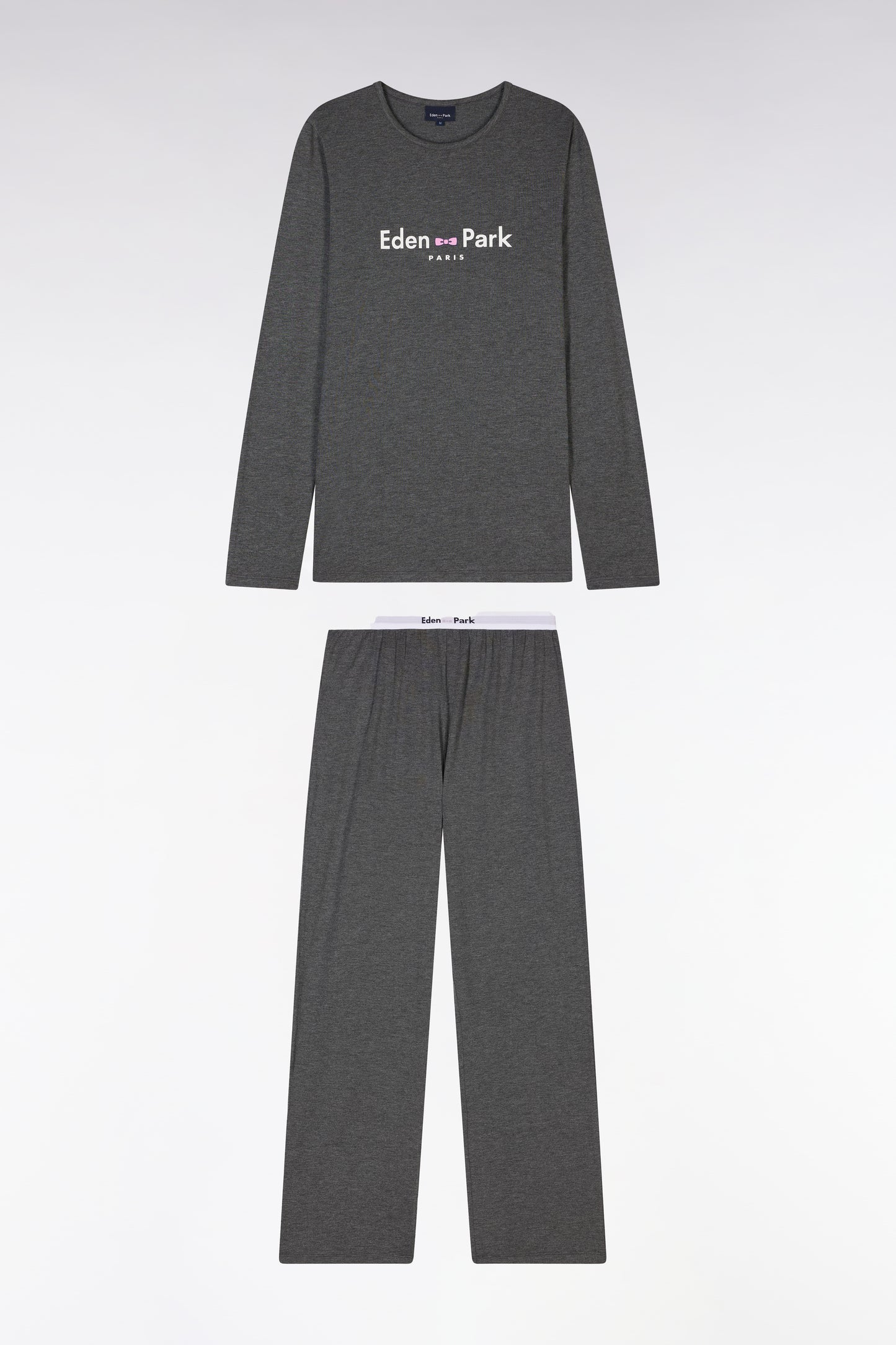 Pyjama long en coton et modal gris logo Eden Park