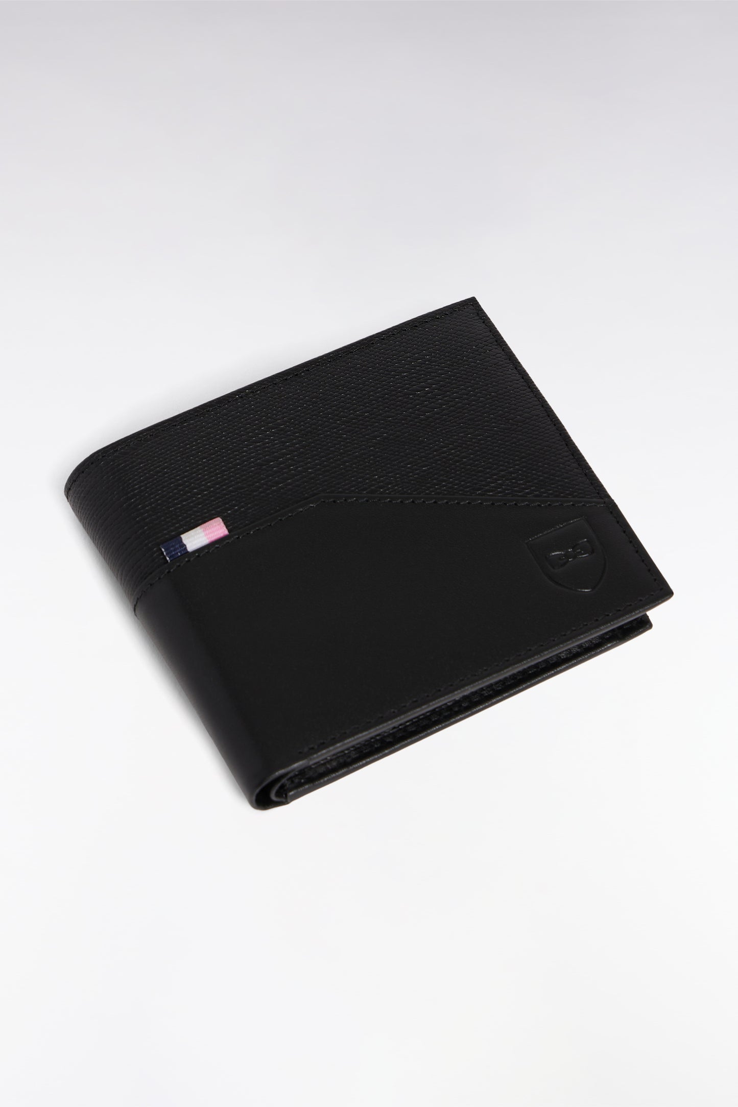 Italian dual-material wallet in black leather