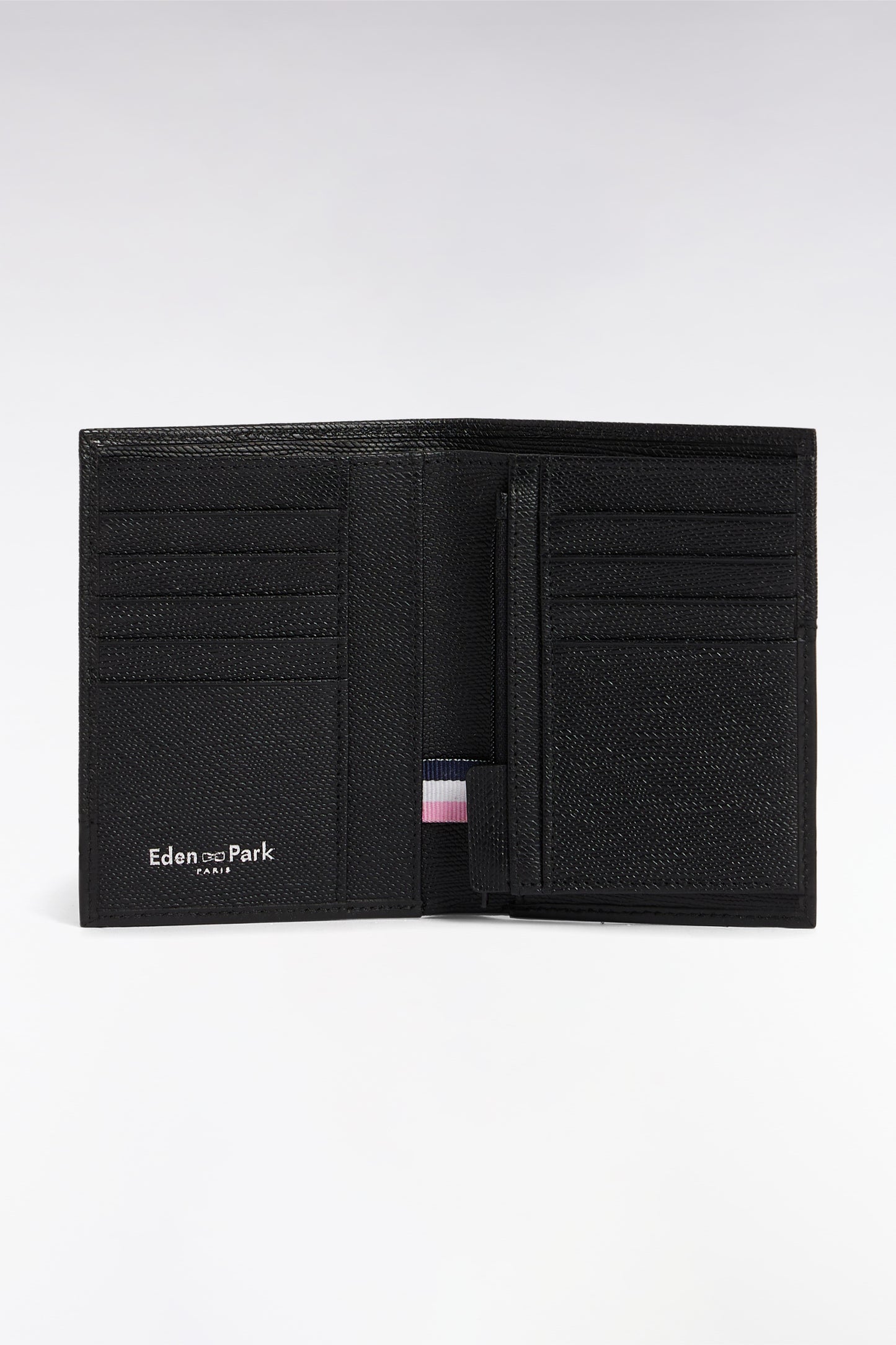 French dual-material format wallet in black leather