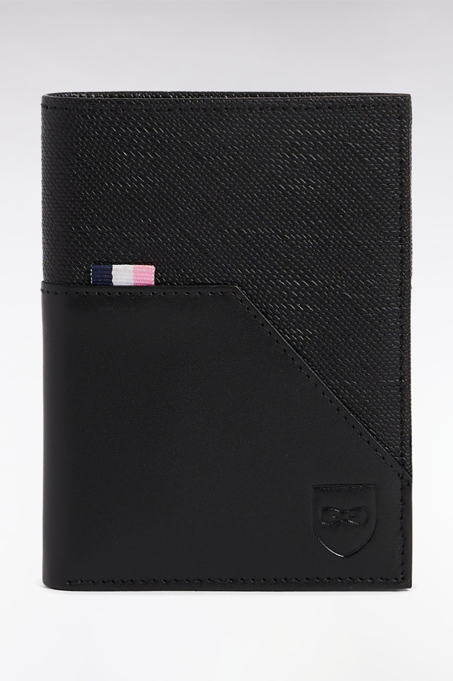 French dual-material format wallet in black leather