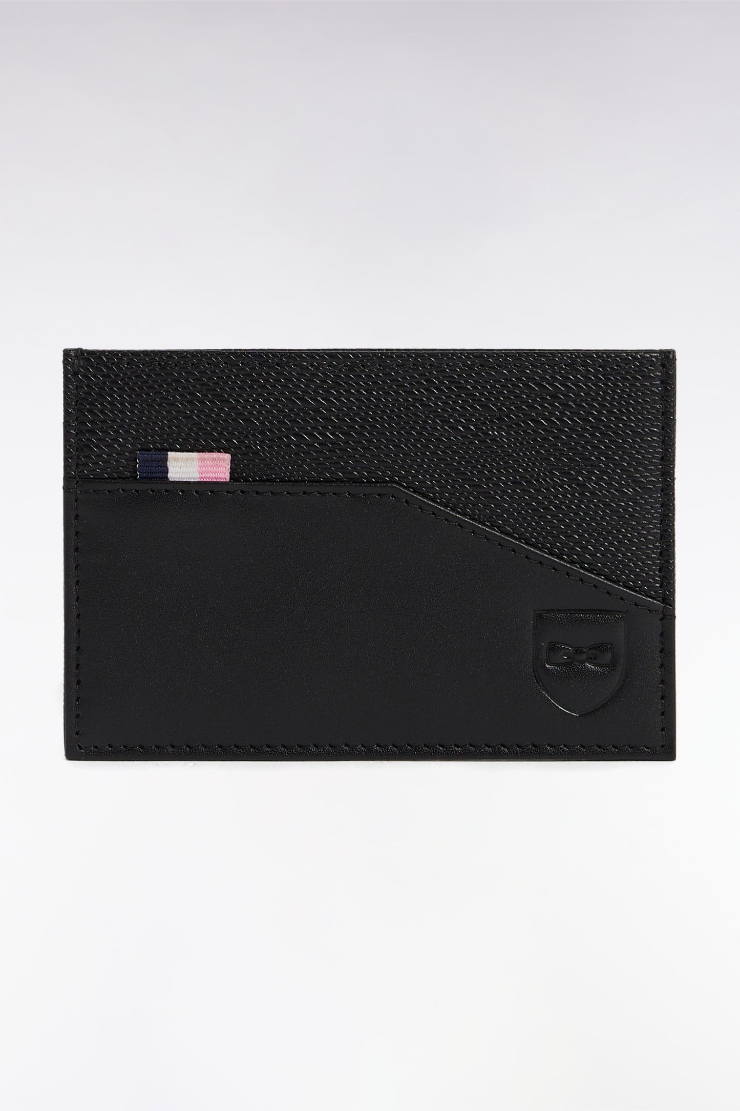 Porte-cartes bimatière en cuir noir
