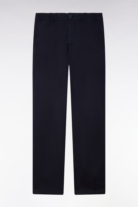 Pantalon chino taille élastique en coton et lyocell marine - Image 2