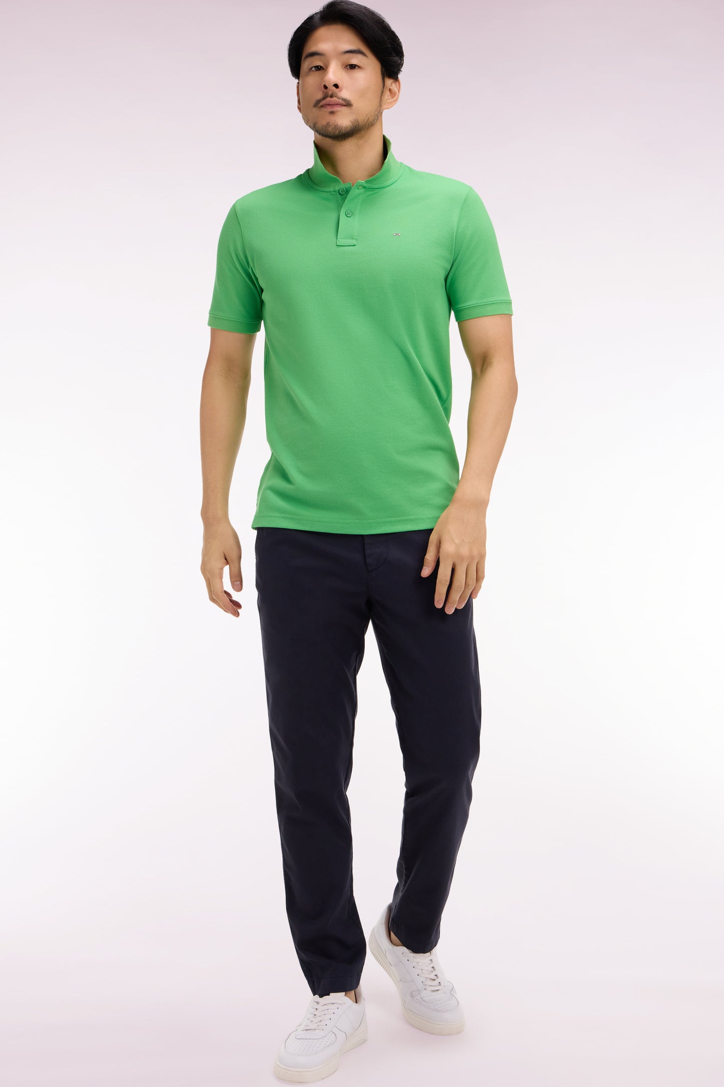 Pantalon chino taille élastique en coton et lyocell marine