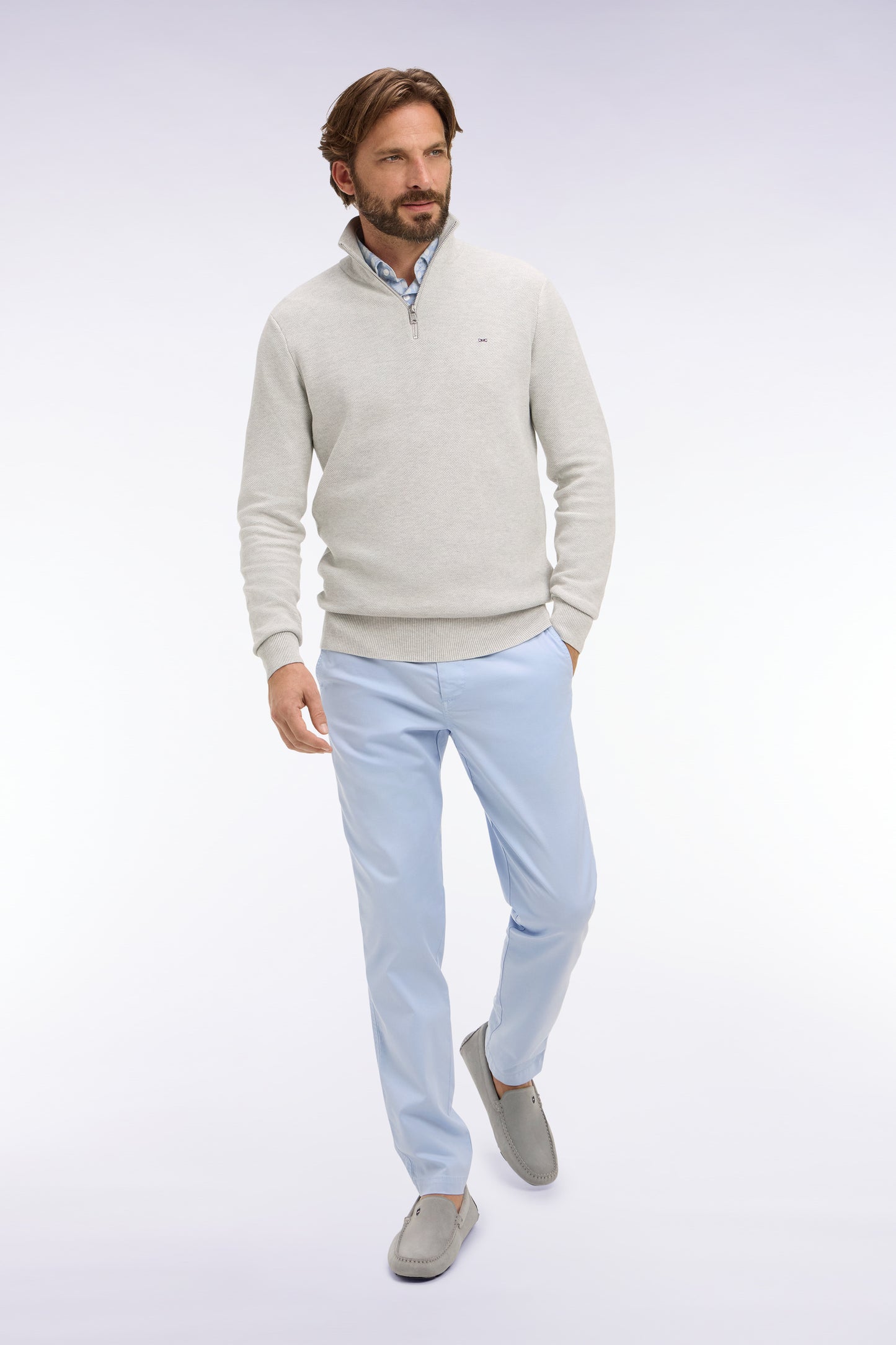 Pantalon chino en lyocell et coton stretch gris clair