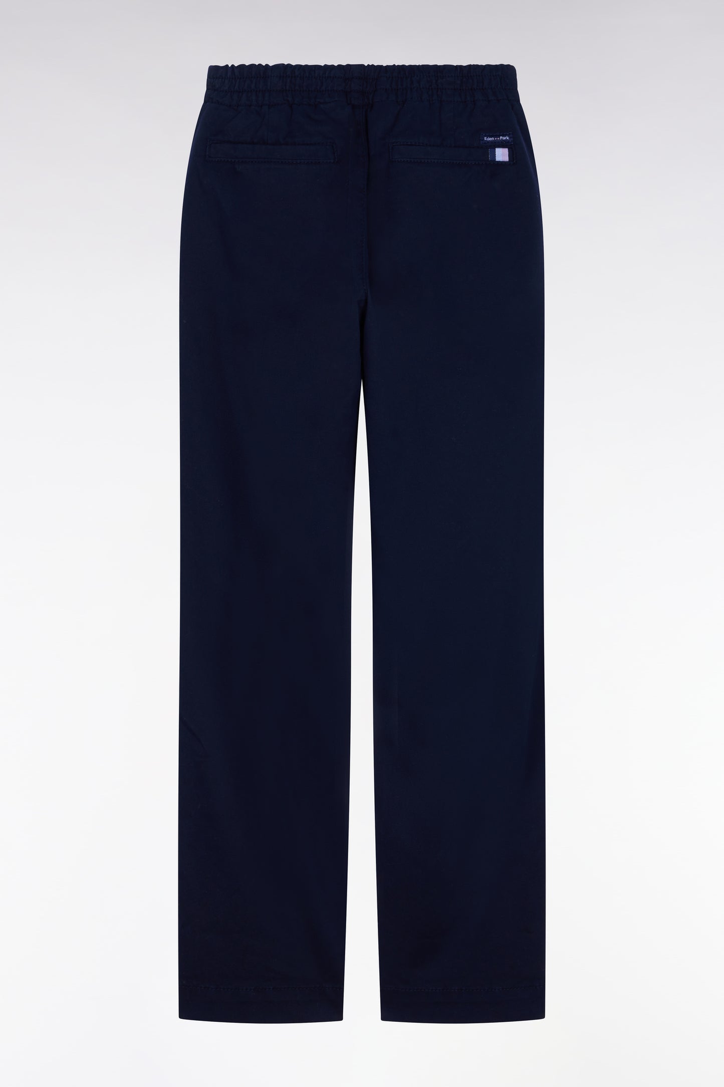 Chinos with elasticated waist in navy stretch cotton