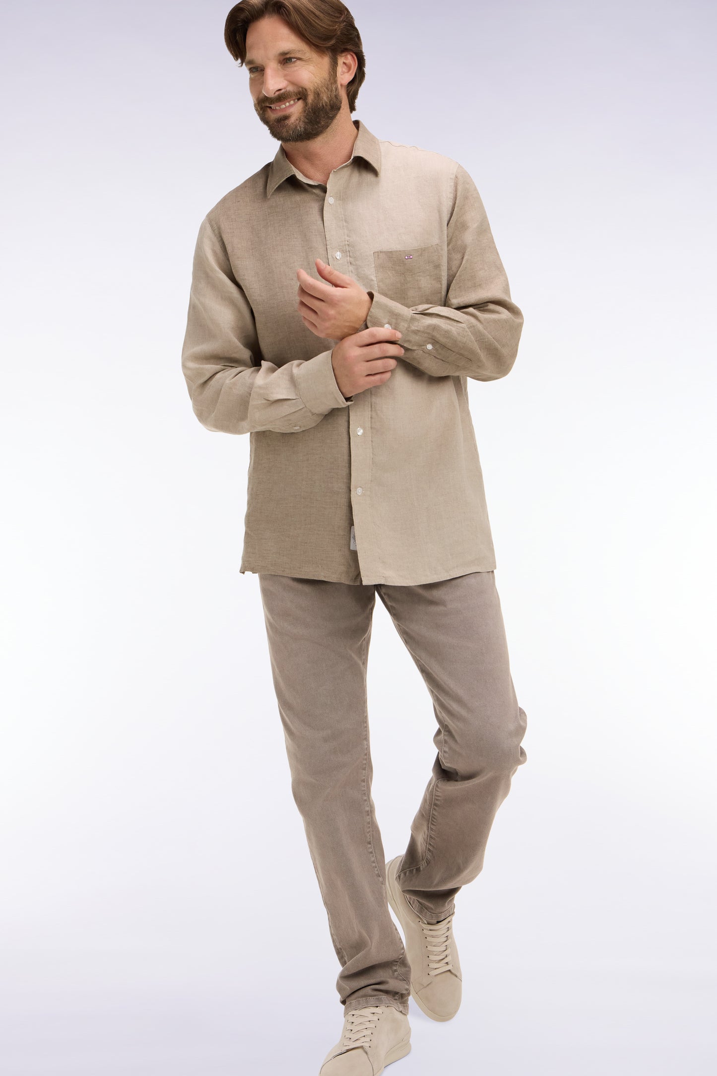 Jean en denim stretch beige coupe regular