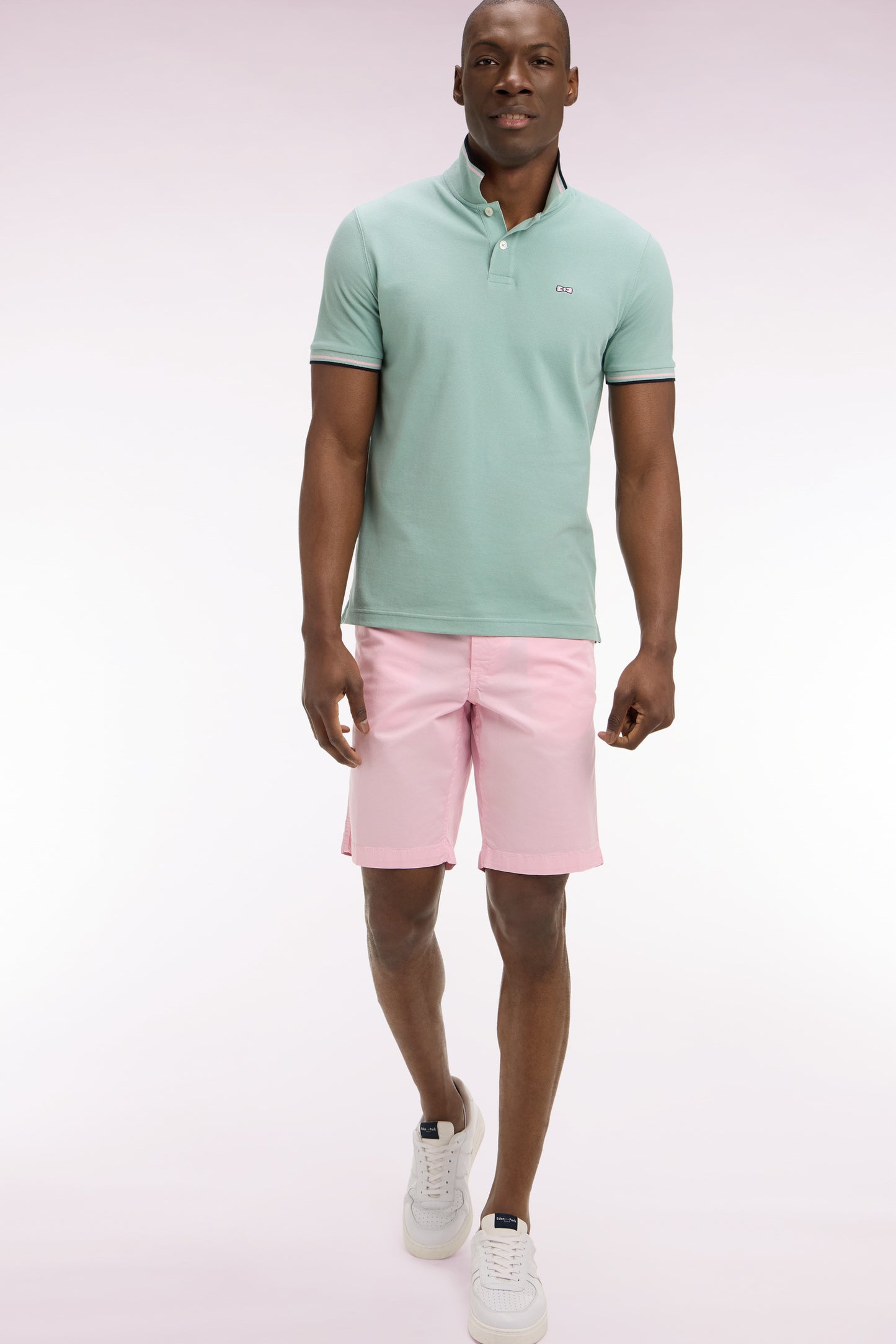 Chino Bermuda shorts in pink stretch gabardine