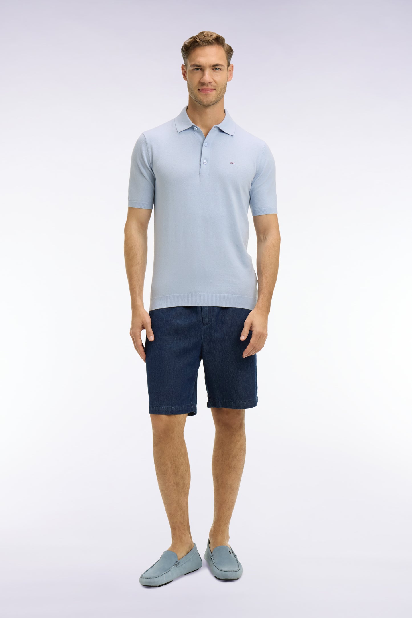 Bermuda à taille élastiquée en chambray marine