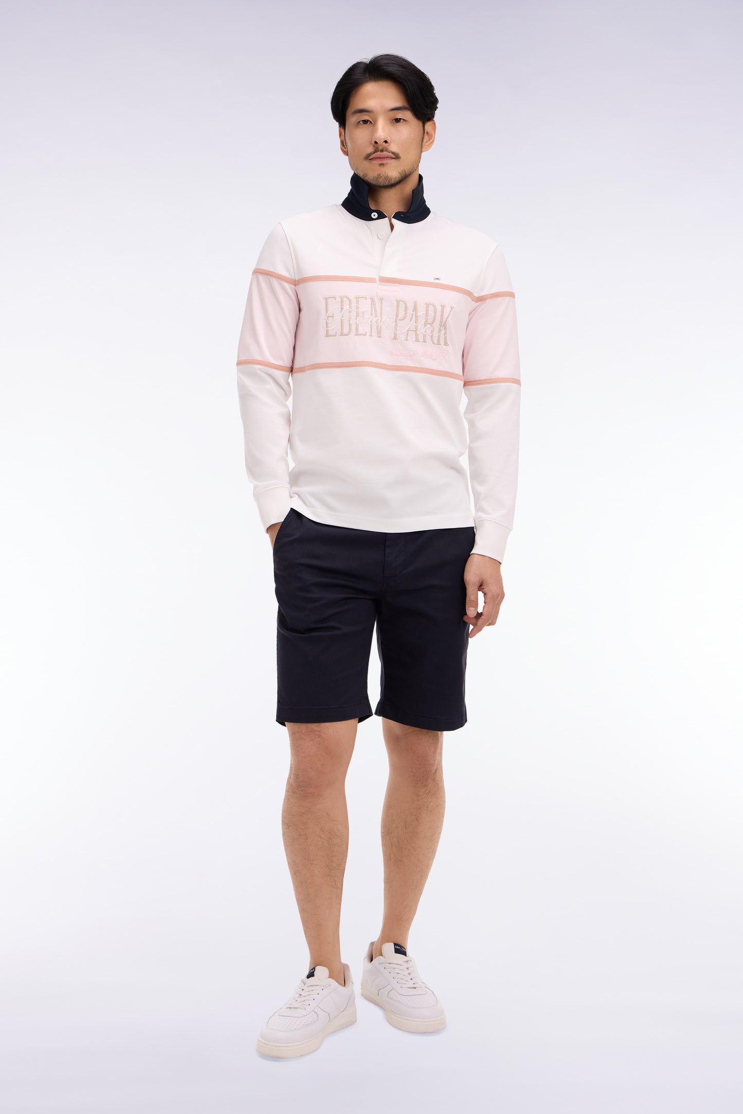 Navy cotton and lyocell blend Bermuda shorts