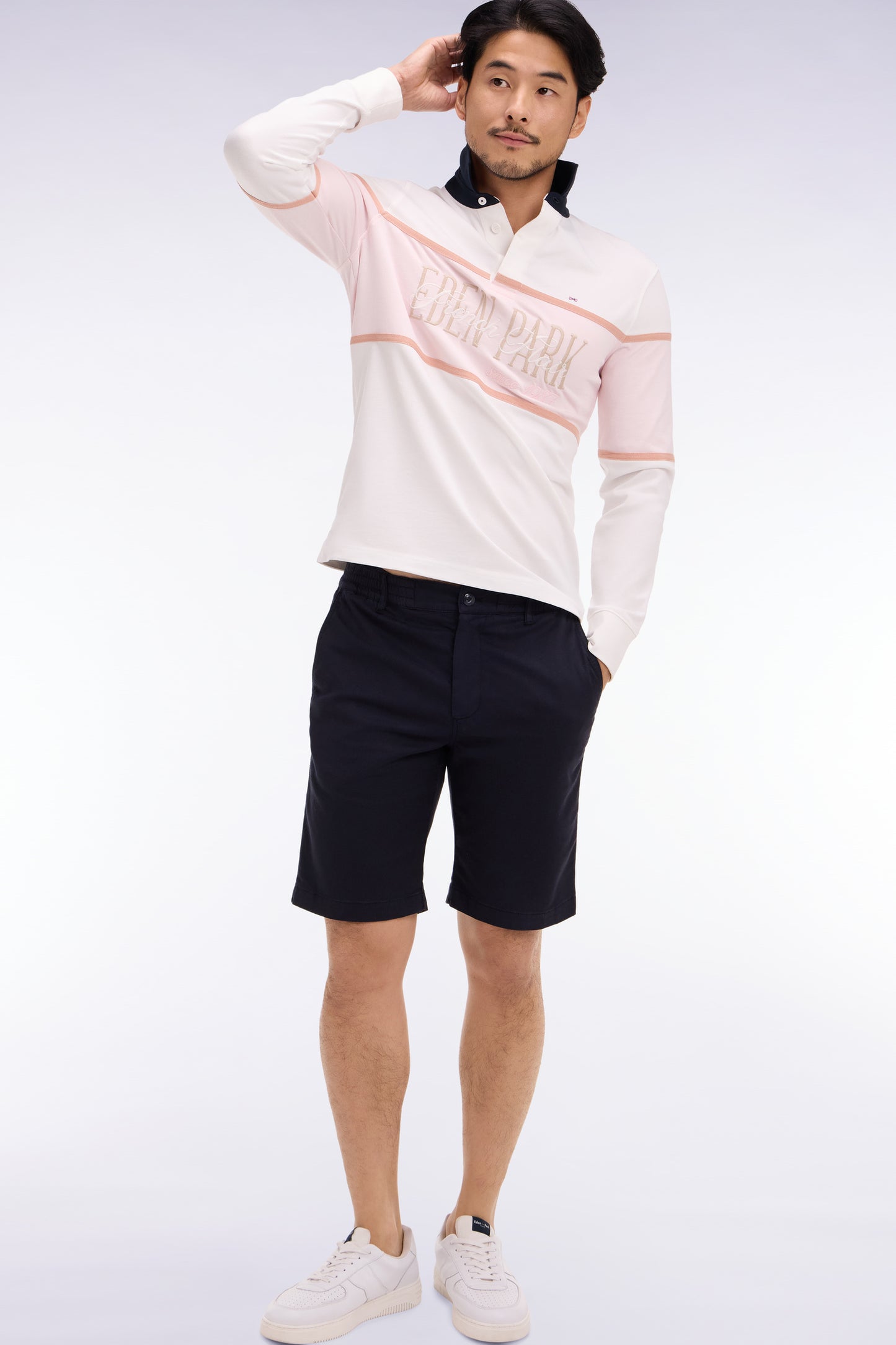 Navy cotton and lyocell blend Bermuda shorts