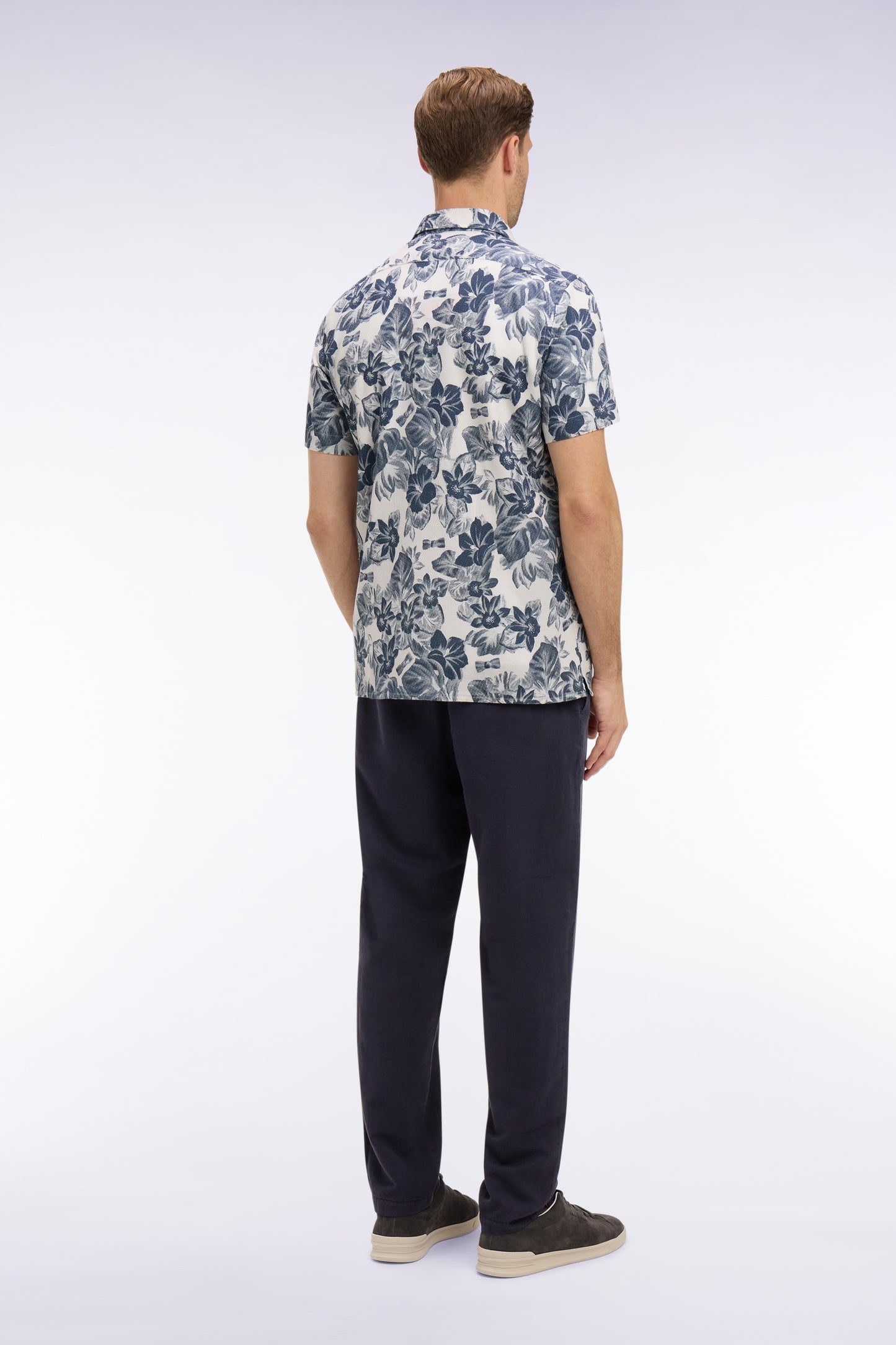 Pantalon en coton lin et lyocell marine coupe Modern