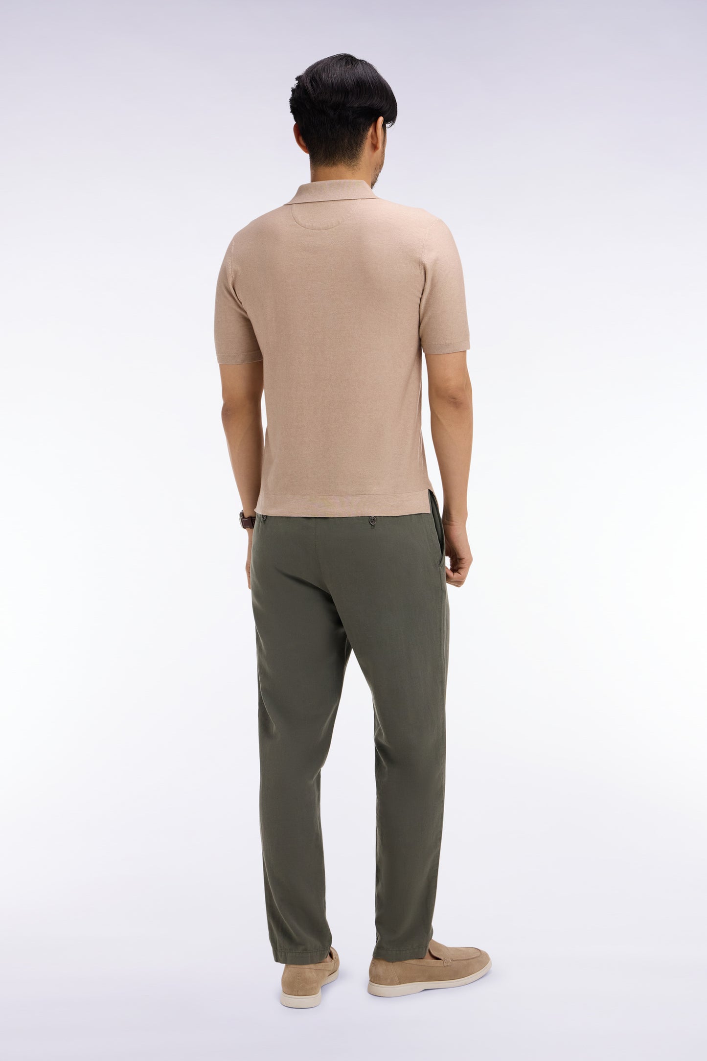 Pantalon en coton lin et lyocell kaki coupe Modern