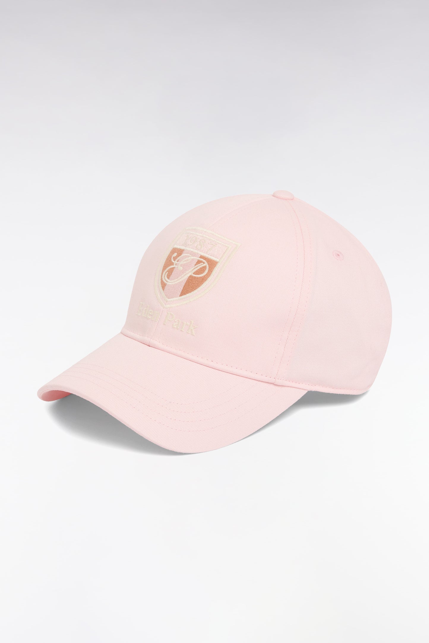Pink cotton twill cap with crest embroidery
