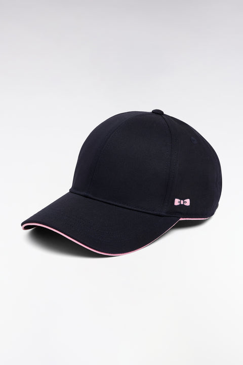 Casquette en twill de coton marine passepoil rose - Image 1