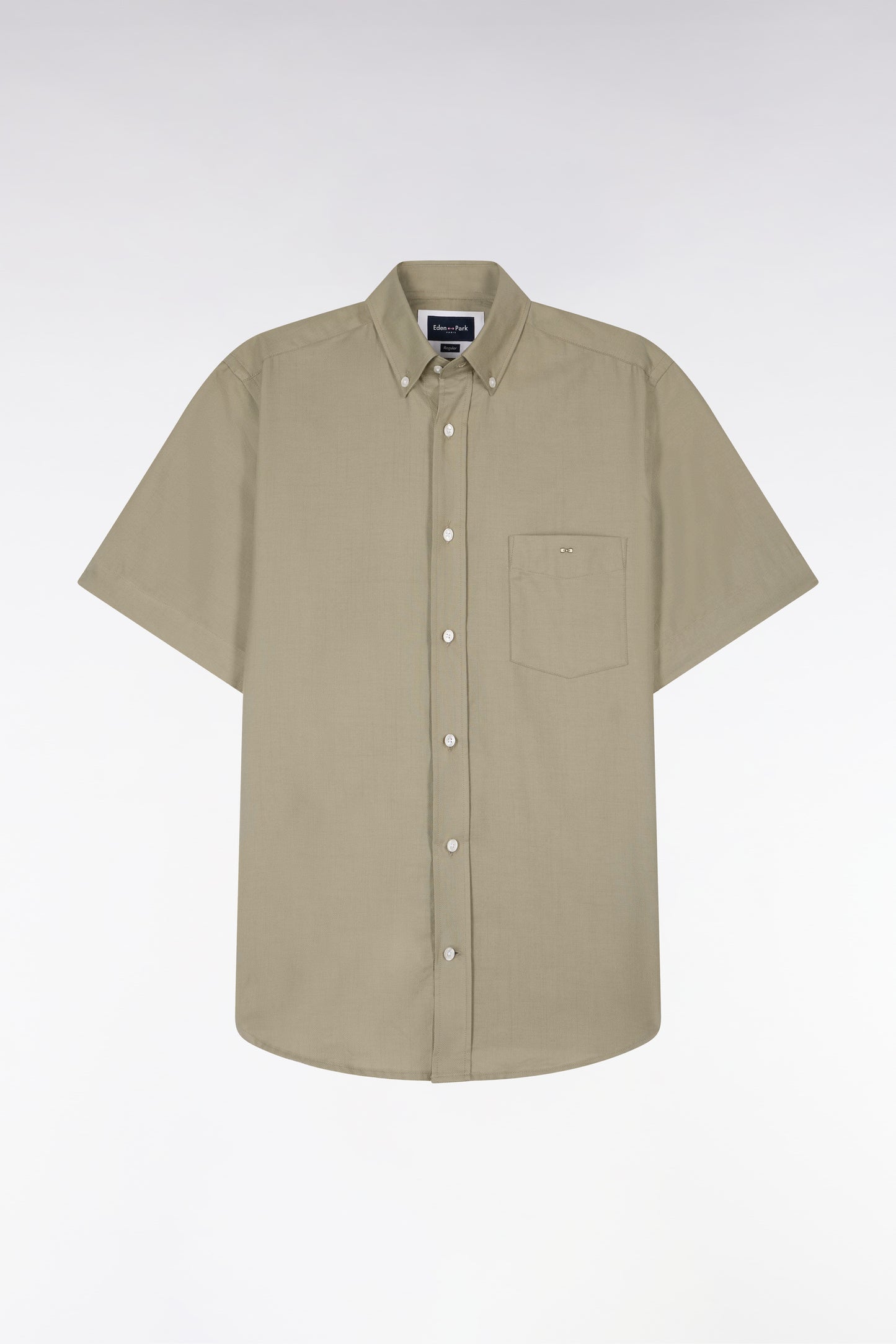 Short-sleeved khaki cotton piqué shirt