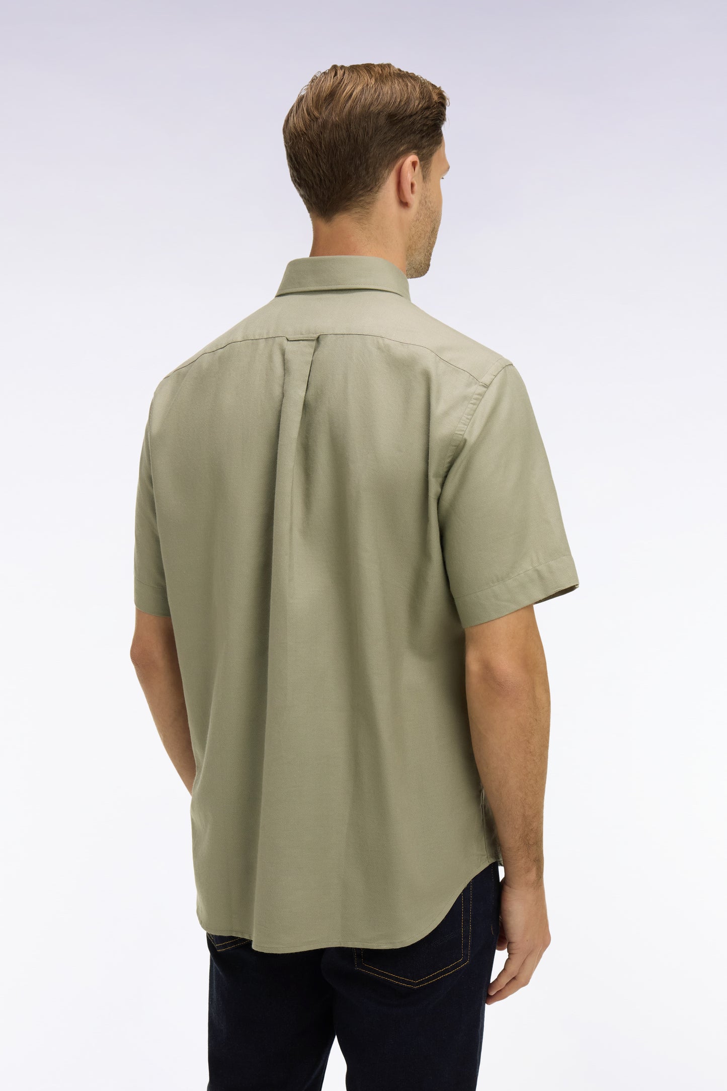 Short-sleeved khaki cotton piqué shirt