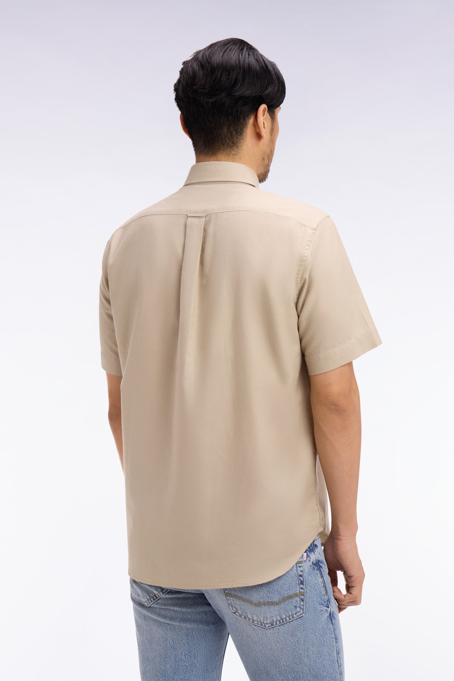 Short-sleeved shirt in beige cotton pique