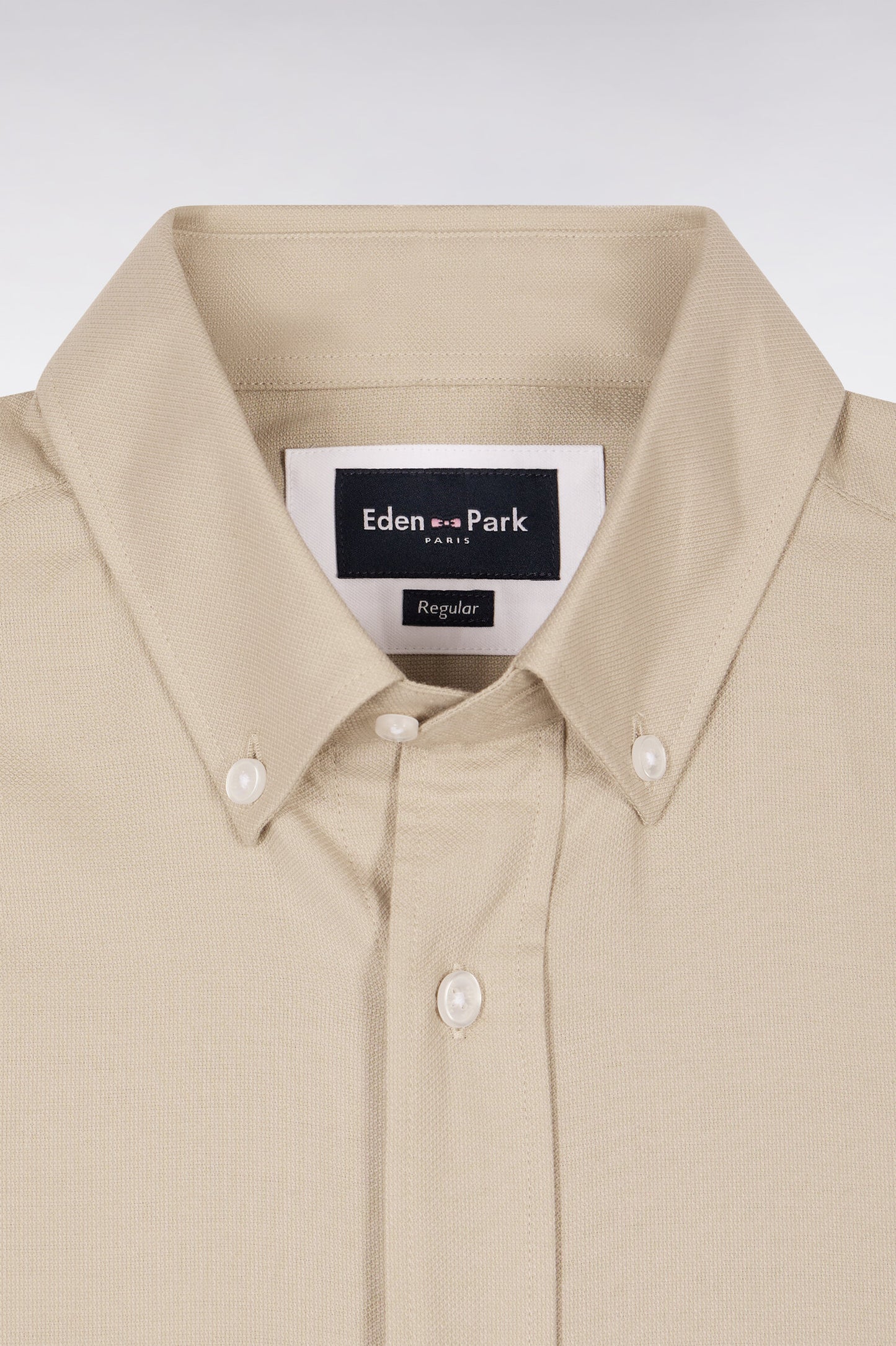 Short-sleeved shirt in beige cotton pique