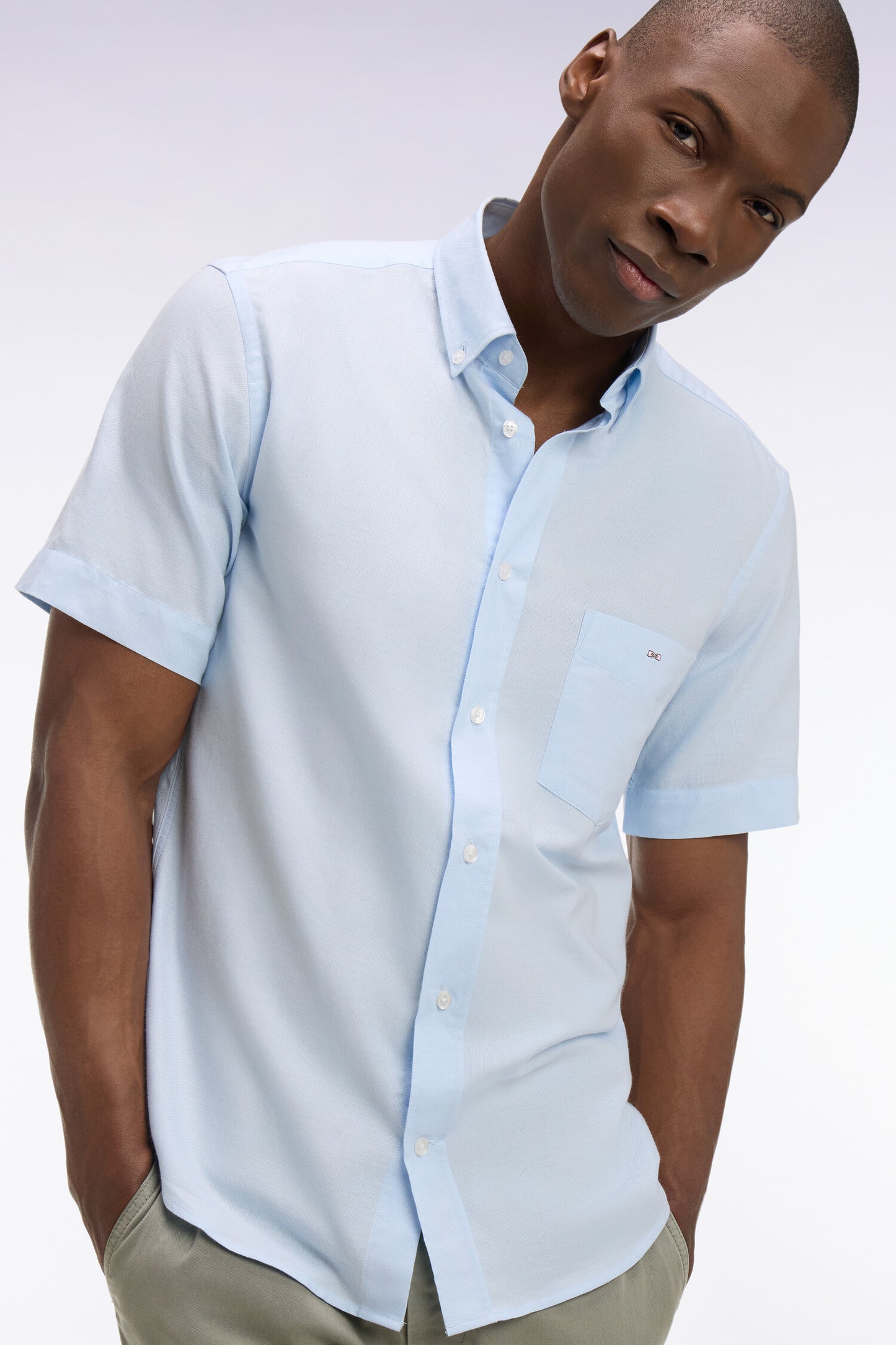 Chemise à manches courtes en piqué coton bleu ciel