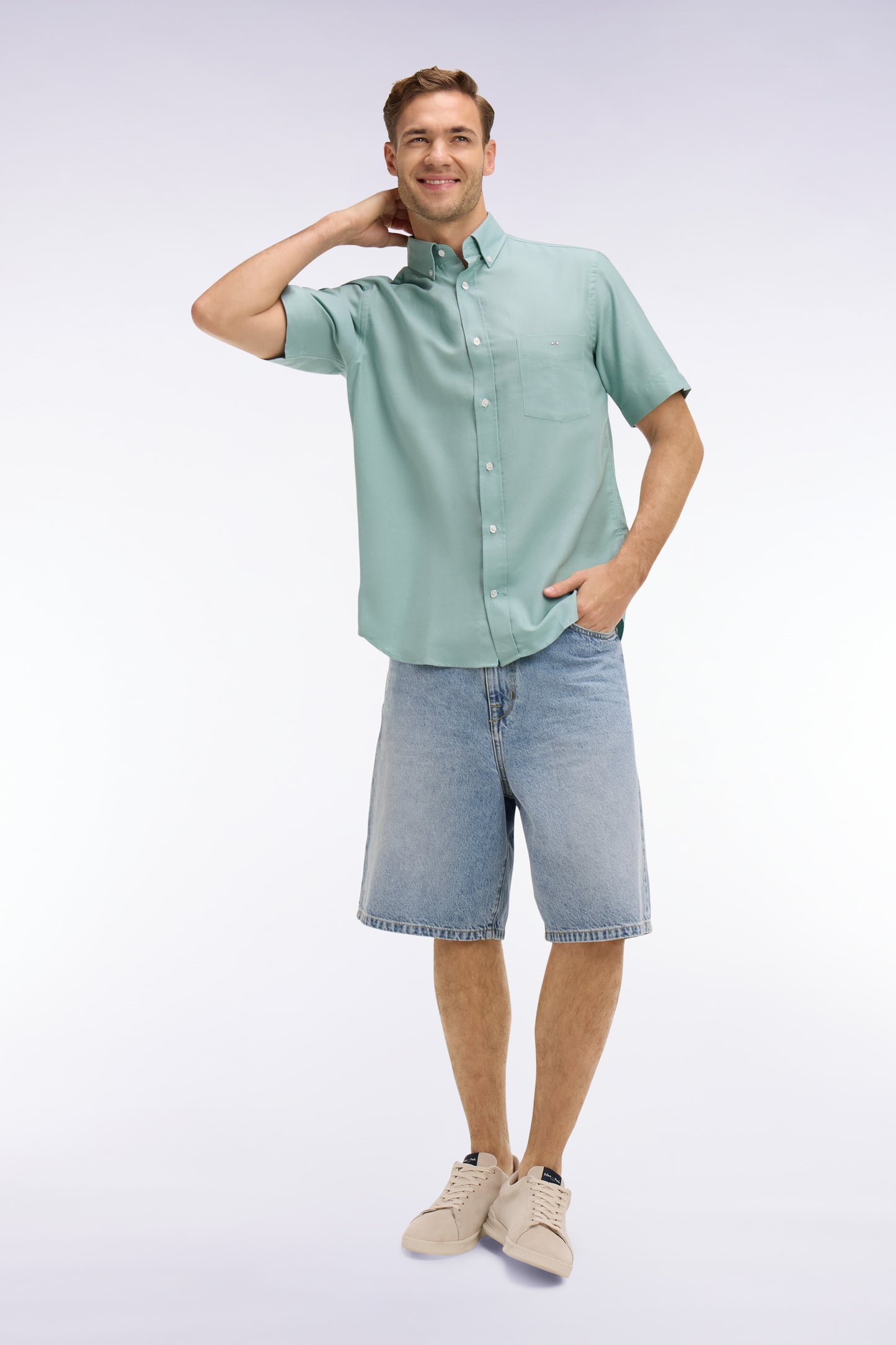 Chemise à manches courtes en piqué coton vert d'eau