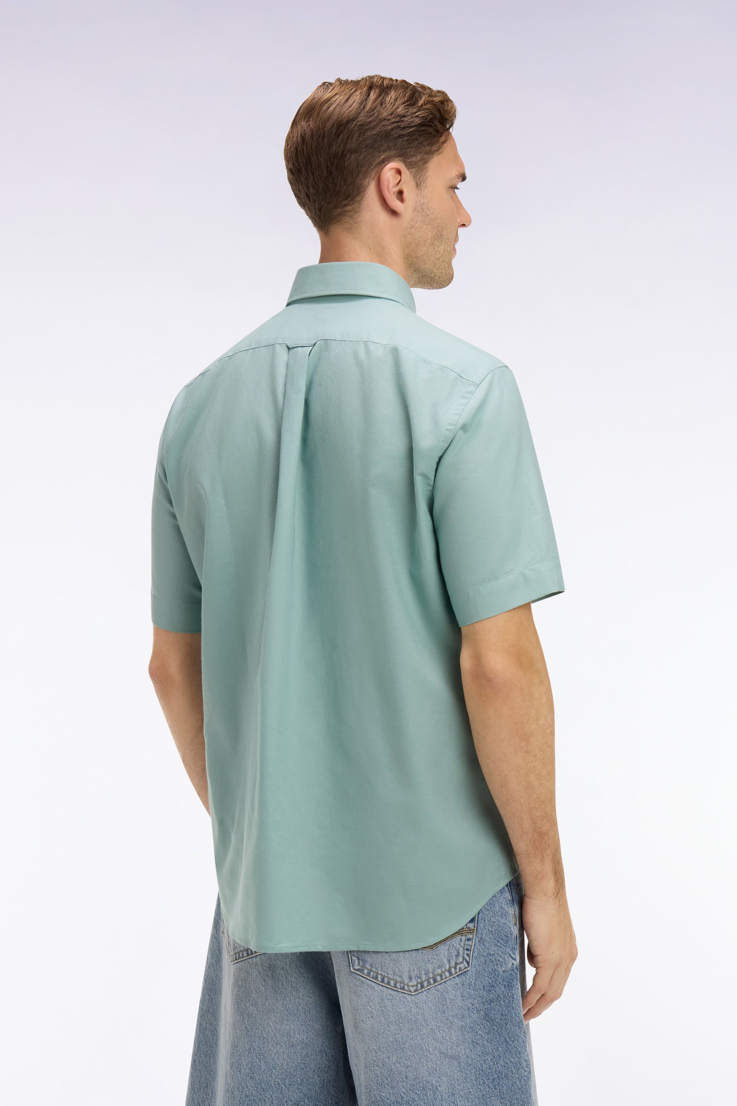 Chemise à manches courtes en piqué coton vert d'eau