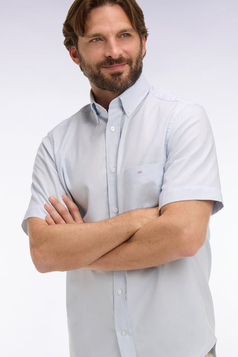 Chemise à manches courtes en coton fil teint ciel - Image 1