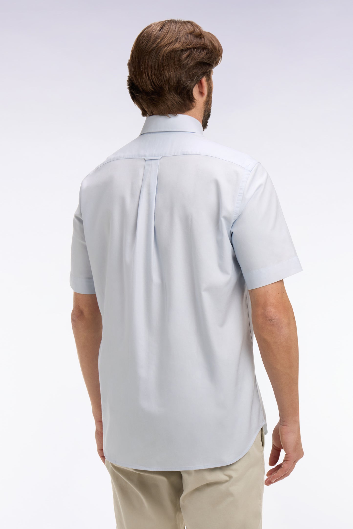 Chemise à manches courtes en coton fil teint ciel